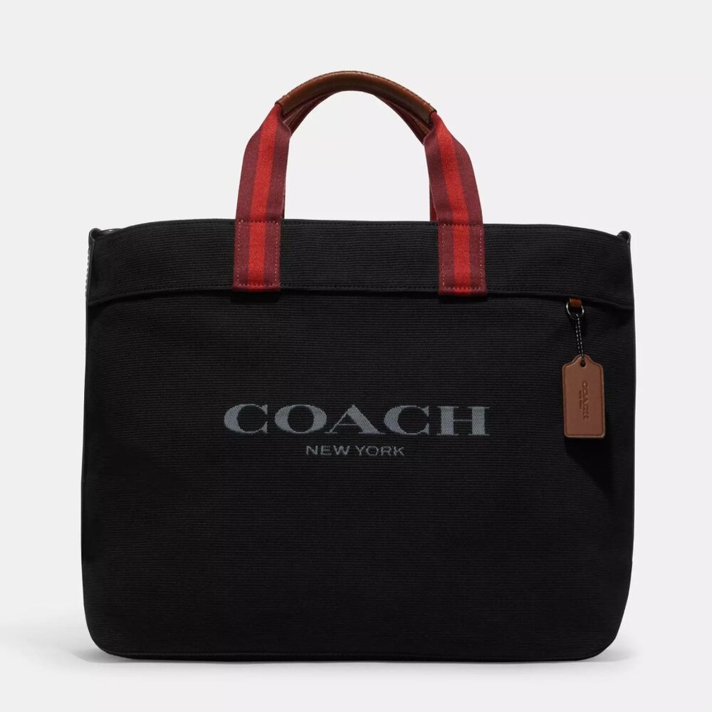 NWT Coach CJ486 Canvas Tote 38 Tote Bag in Black *SEALED*